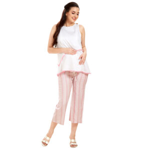 Maternity Rayon Striped Maternity Trousers - Pink