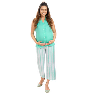 Rayon Striped Maternity Maternity Trousers - Green