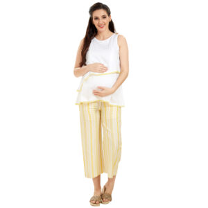 Rayon Striped Maternity Maternity Trousers - Yellow