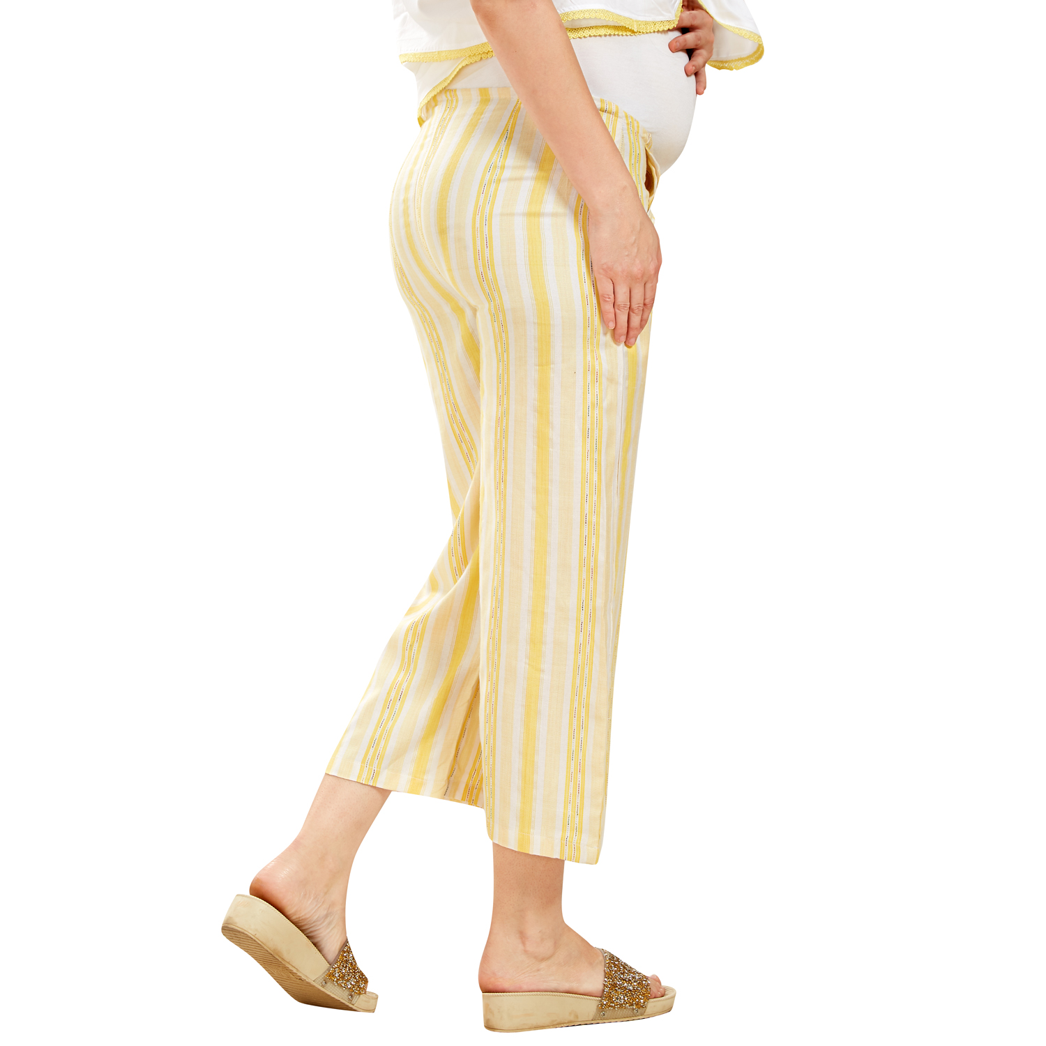 Rayon Striped Maternity Maternity Trousers - Yellow - Image 3