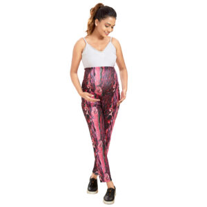 Abstract Print Stretch Maternity Leggings - Pink