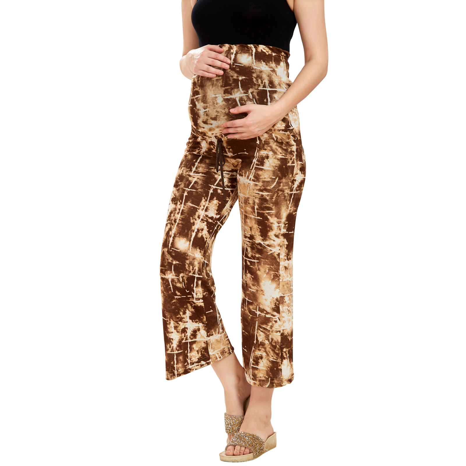 Maternity Lycra Stretch Maternity Trousers - Brown - Image 3