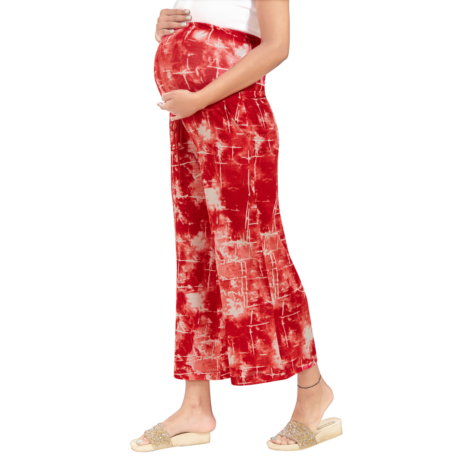 Polyester Knit Lycra Maternity Trousers - Red - Image 4