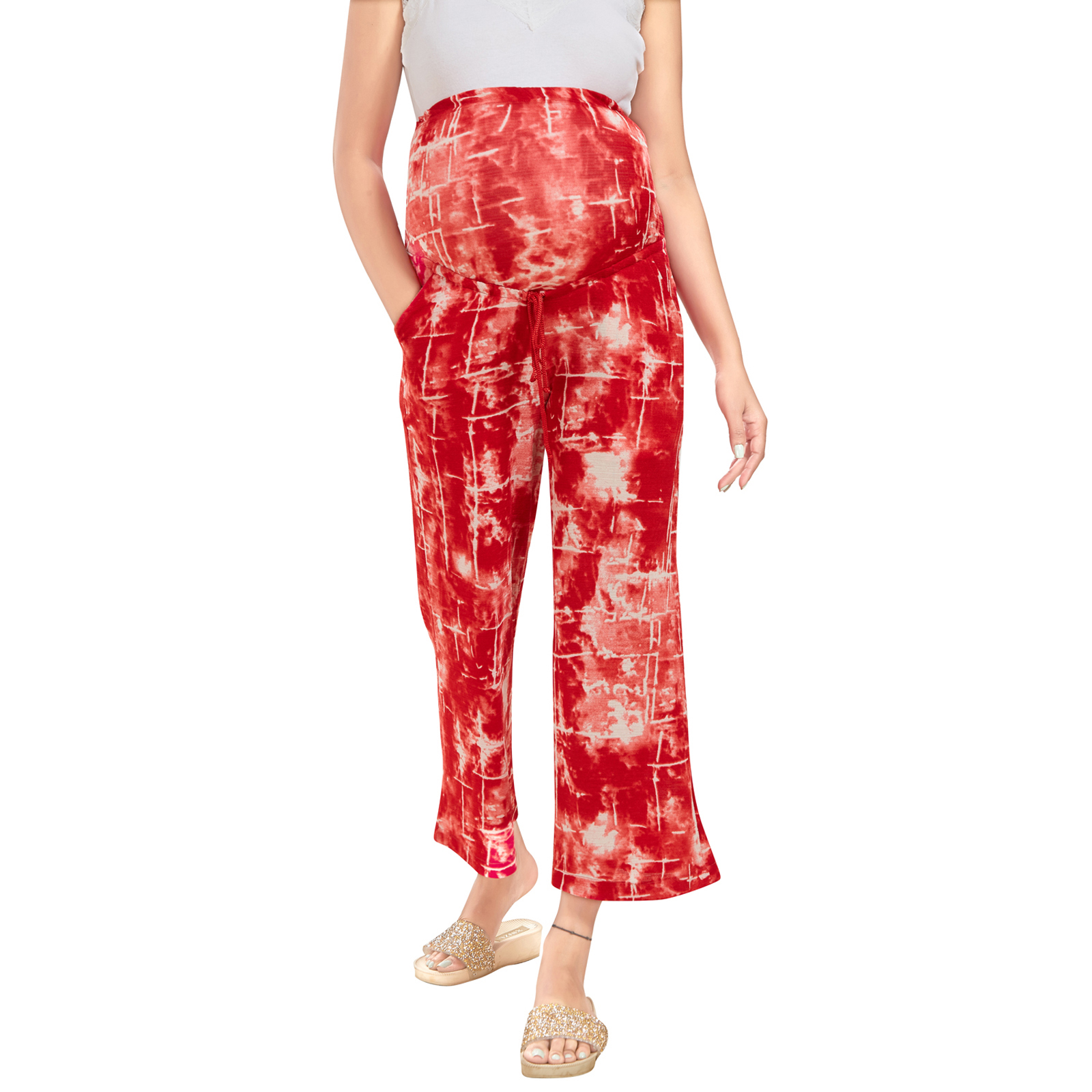 Polyester Knit Lycra Maternity Trousers - Red - Image 5