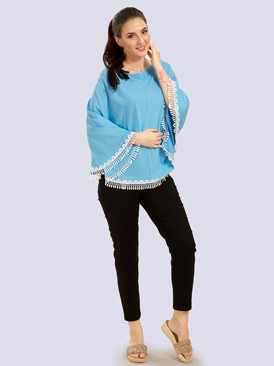 Blue Cotton Nursing Maternity Wear - Blue