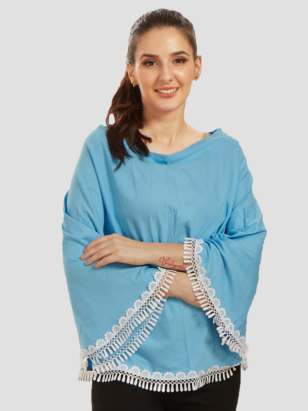 Blue Cotton Nursing Maternity Wear - Blue - Image 3