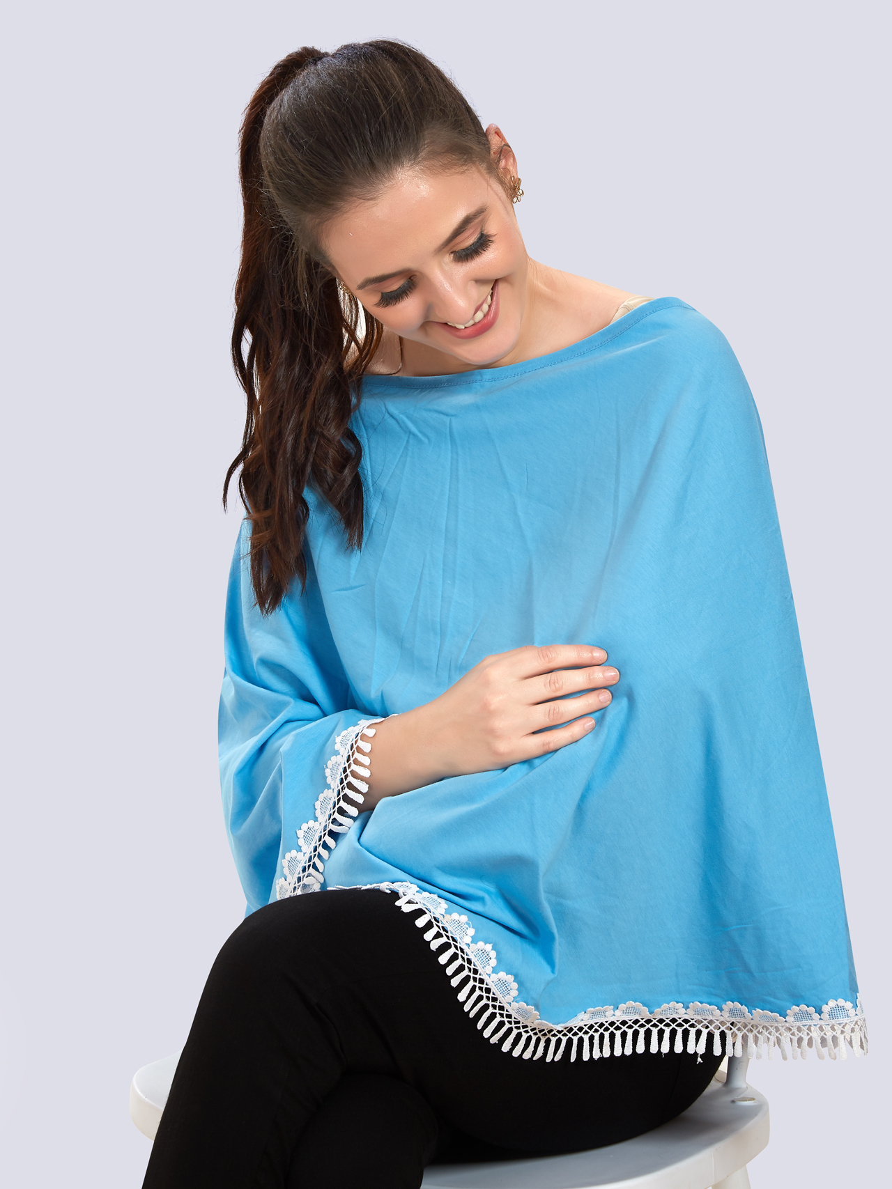 Blue Cotton Nursing Maternity Wear - Blue - Image 5