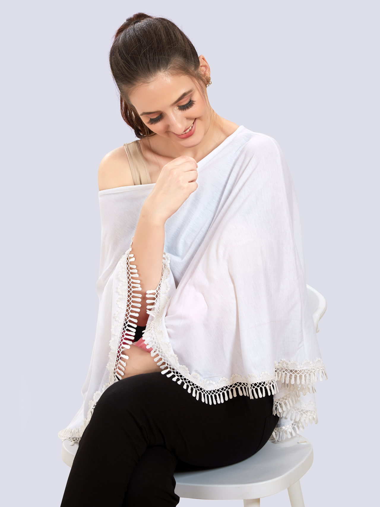 White Cotton Nursing Maternity Wear - White - Image 3