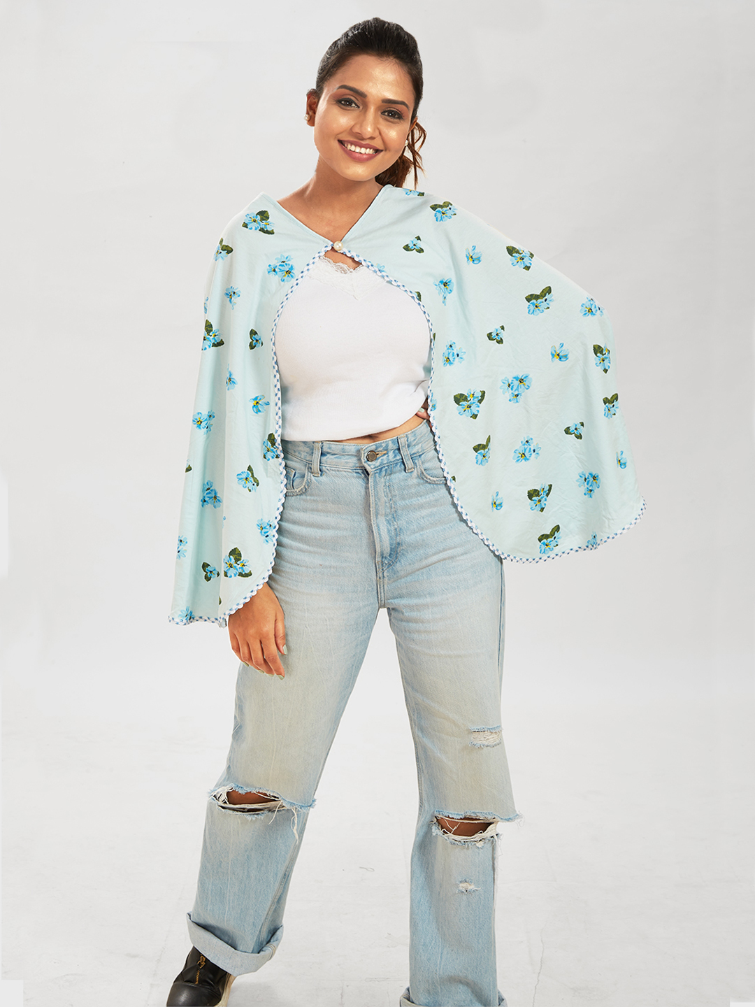 Blue Printed Cotton Maternity Wear - Blue