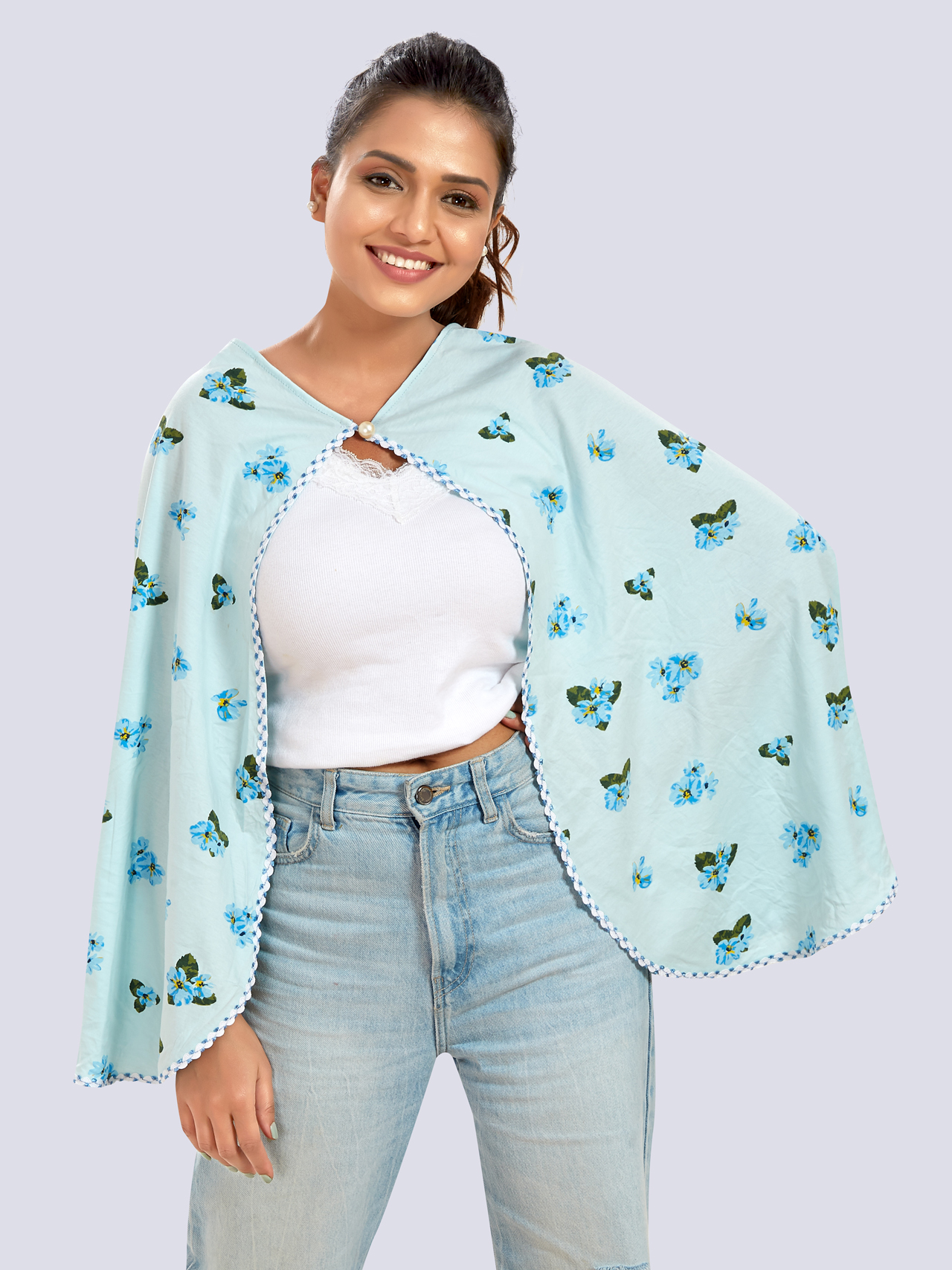 Blue Printed Cotton Maternity Wear - Blue - Image 2