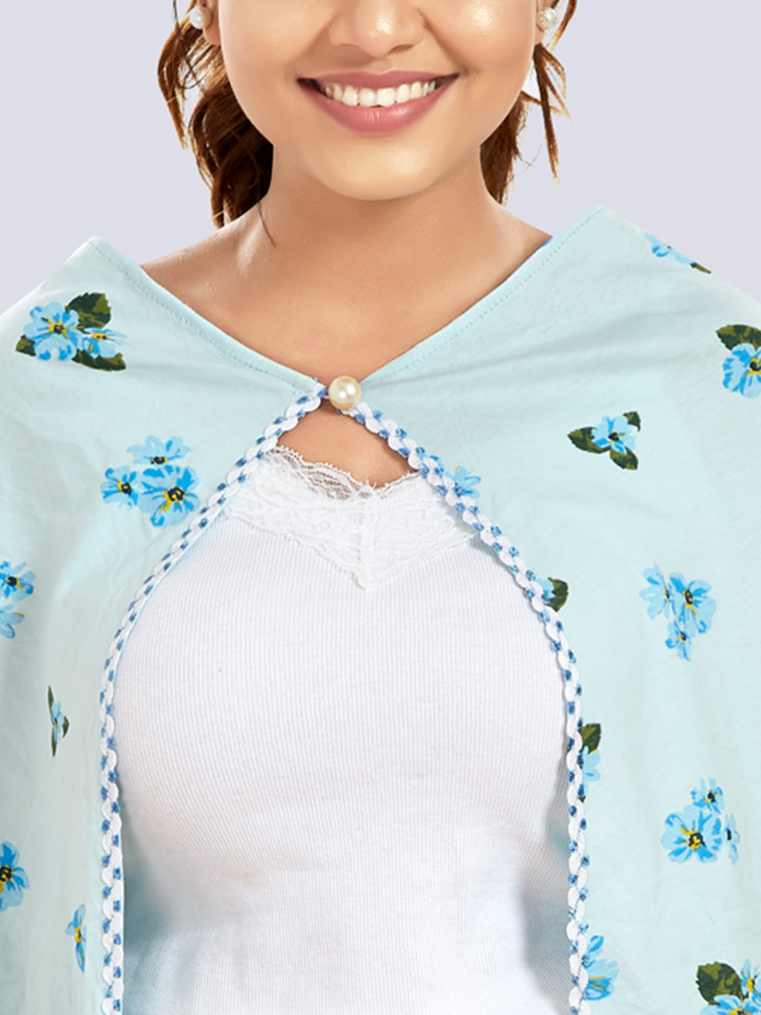 Blue Printed Cotton Maternity Wear - Blue - Image 4