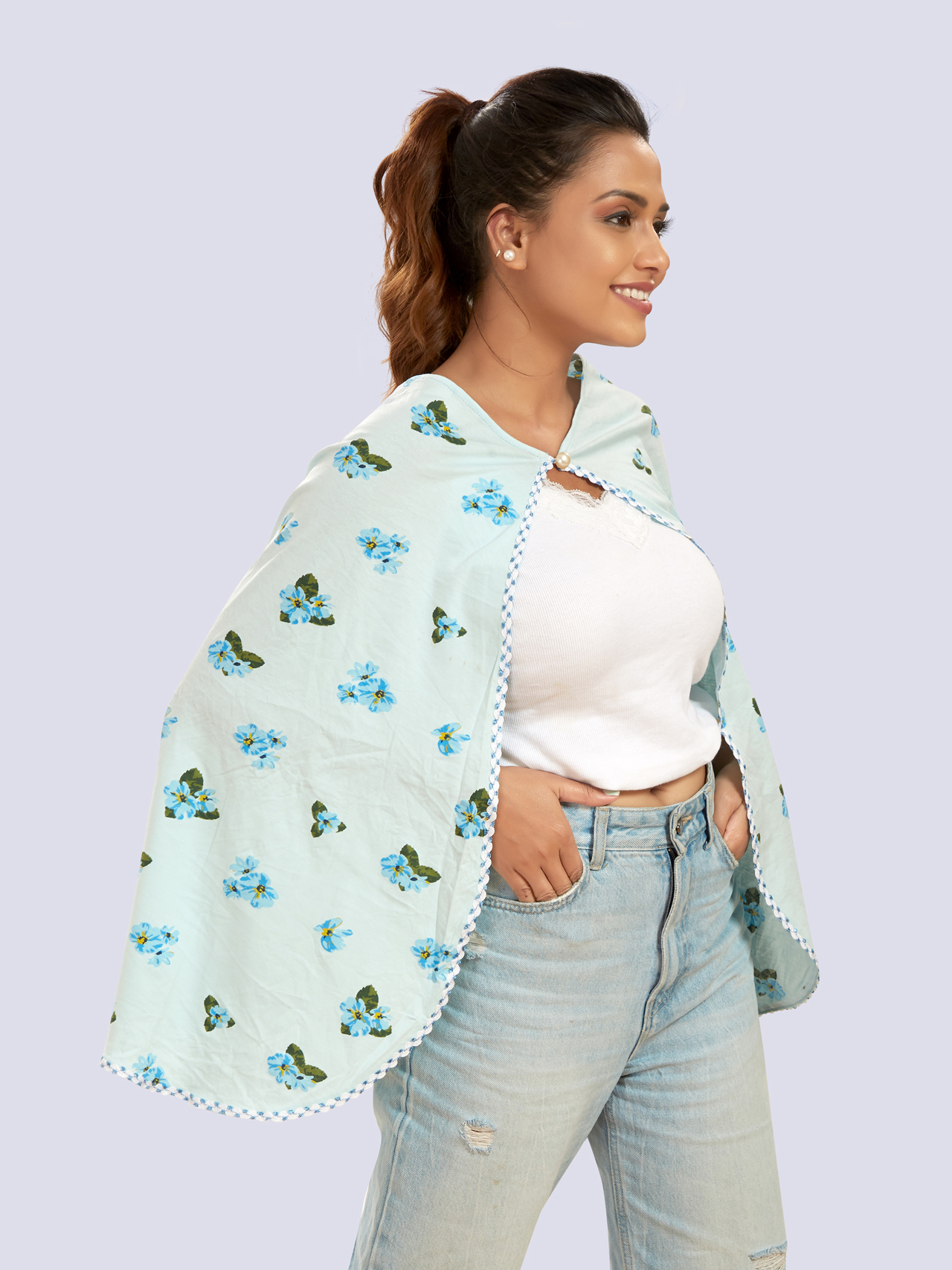 Blue Printed Cotton Maternity Wear - Blue - Image 5