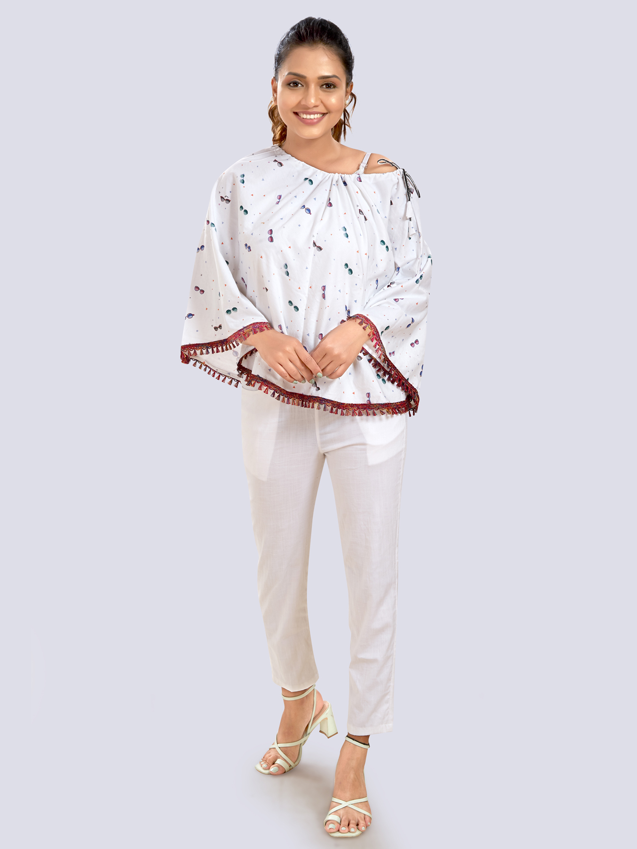 White Printed Cotton Maternity Wear - White
