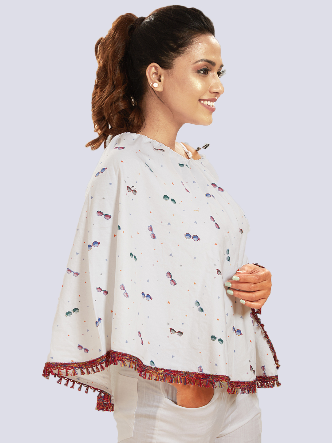 White Printed Cotton Maternity Wear - White - Image 5