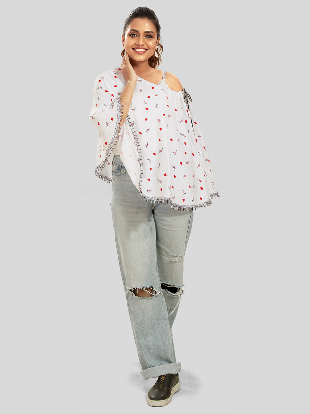 White Printed Cotton Maternity Wear - White