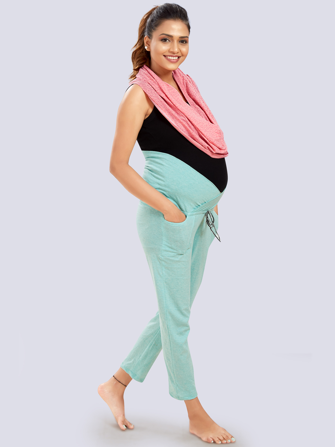 Coral Cotton Lycra Maternity Wear - Black