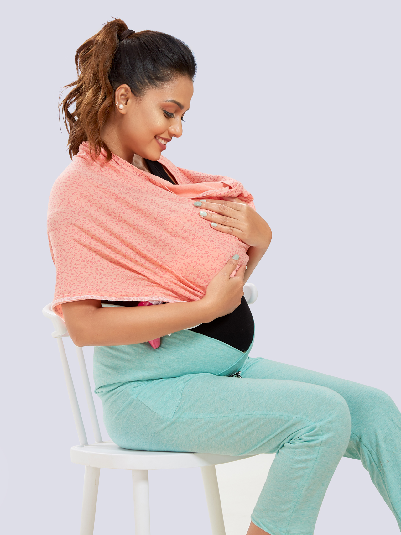 Coral Cotton Lycra Maternity Wear - Black - Image 5