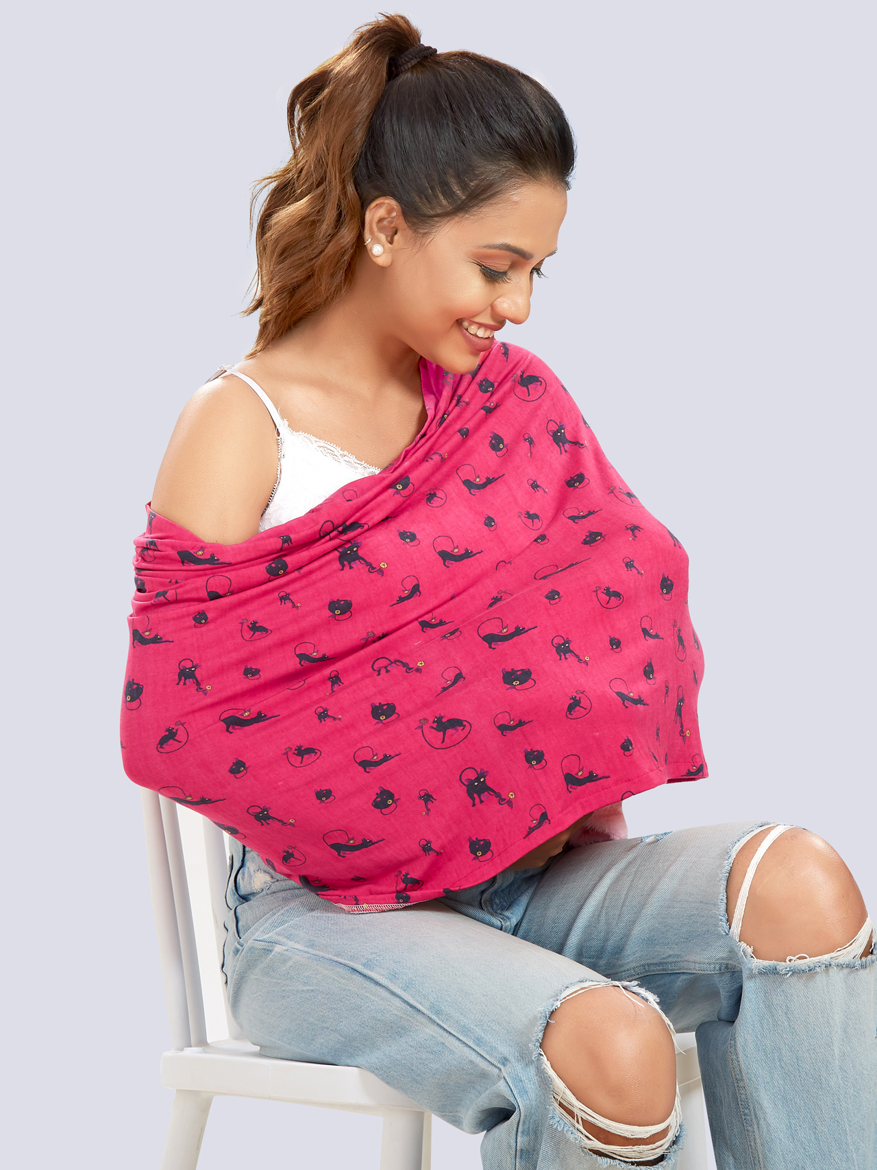 Magenta Cotton Lycra Maternity Wear - Black - Image 4