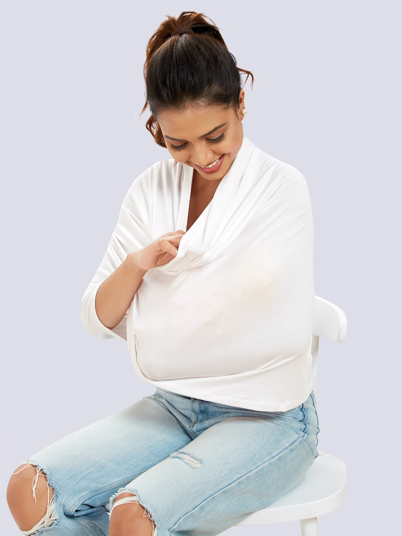 White Cotton Lycra Maternity Wear - White - Image 5