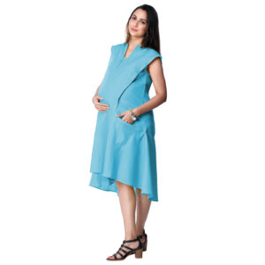 Blue Cotton Linen Maternity Dress - Black