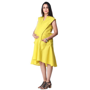 Lemon Yellow Cotton Maternity Dress - Red