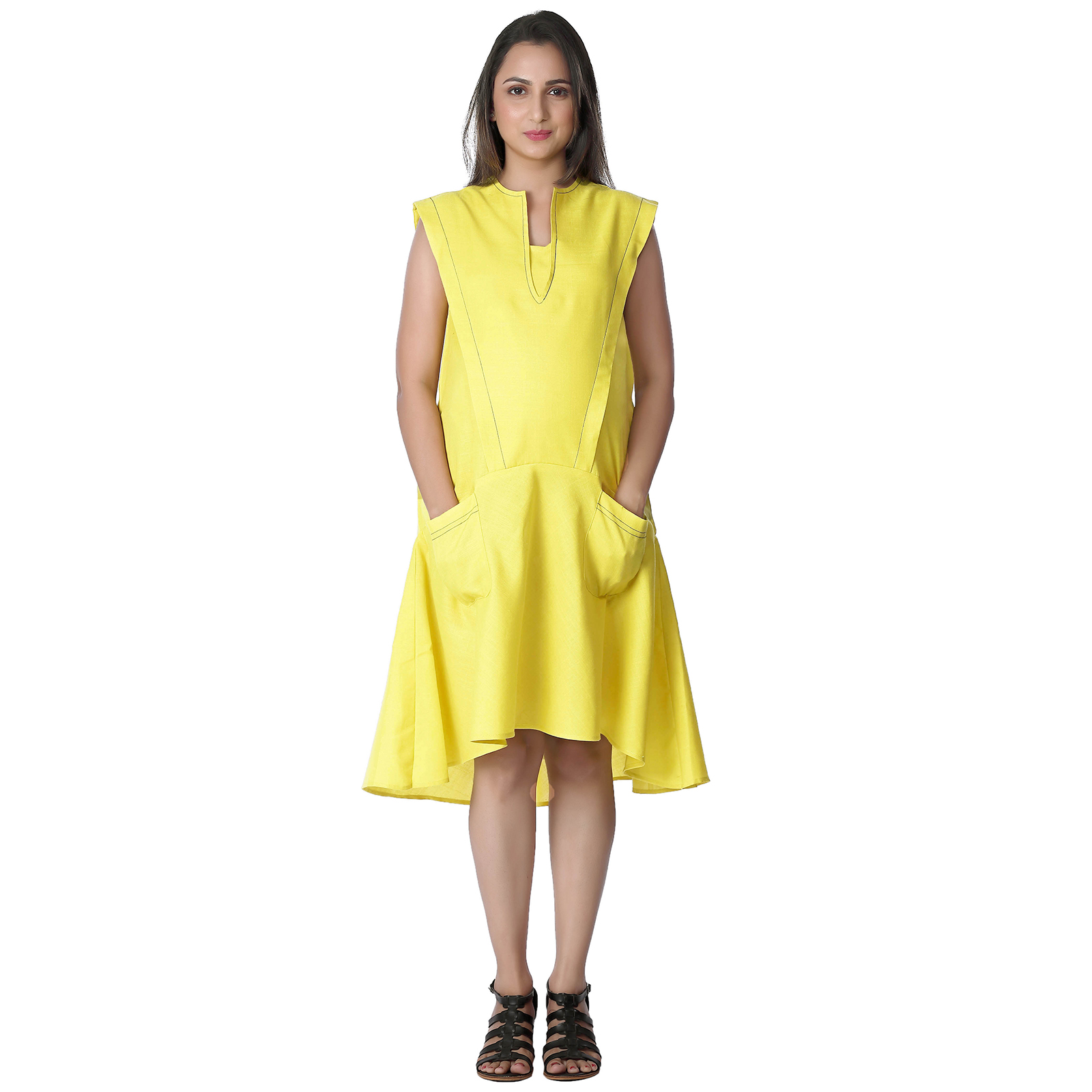 Lemon Yellow Cotton Maternity Dress - Red - Image 2