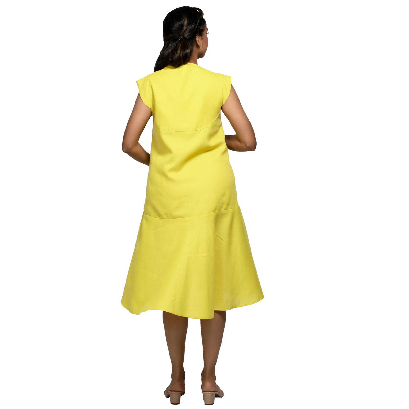 Lemon Yellow Cotton Maternity Dress - Red - Image 4