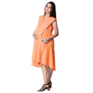 Peach Cotton Linen Maternity Dress - Peach