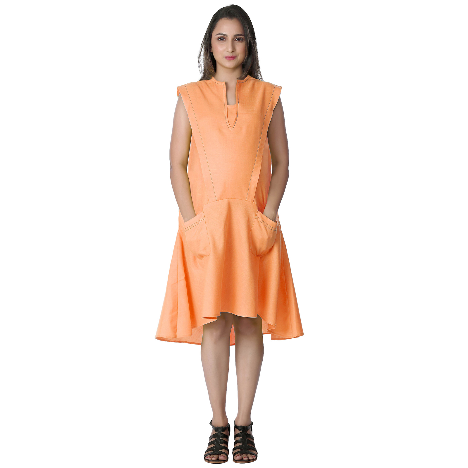Peach Cotton Linen Maternity Dress - Peach - Image 2