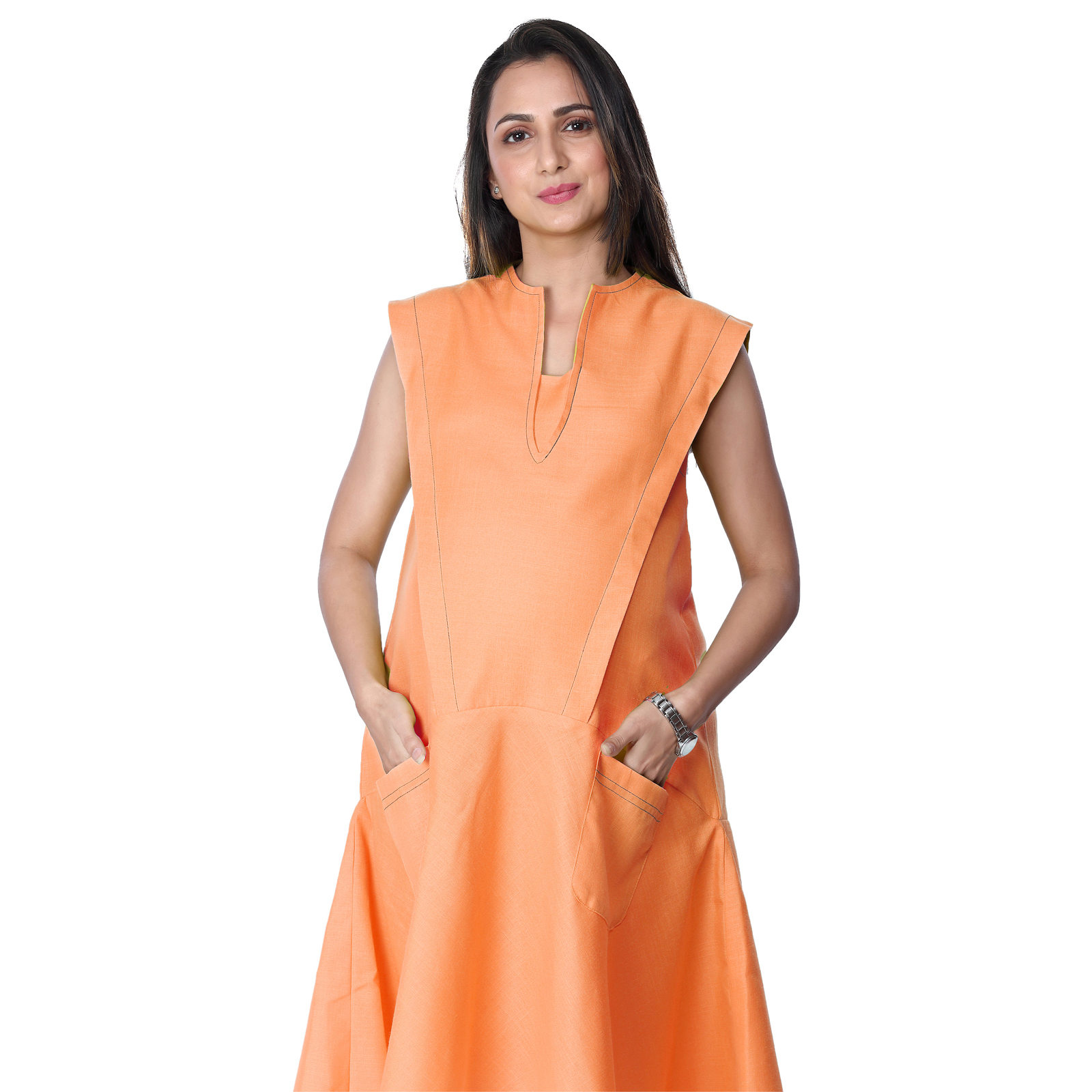 Peach Cotton Linen Maternity Dress - Peach - Image 3