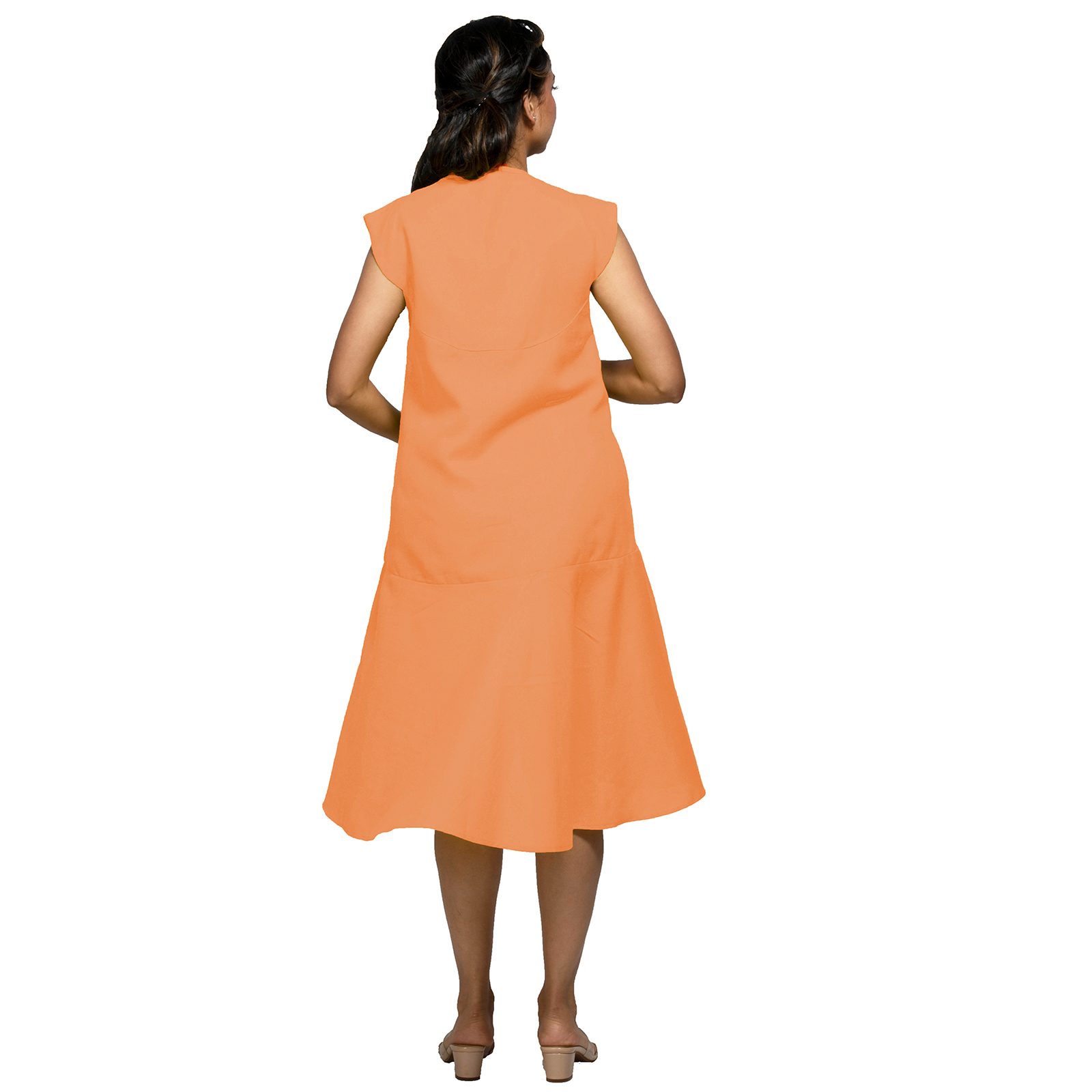 Peach Cotton Linen Maternity Dress - Peach - Image 4