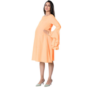 Peach Rayon Elegant Maternity Dress - Peach