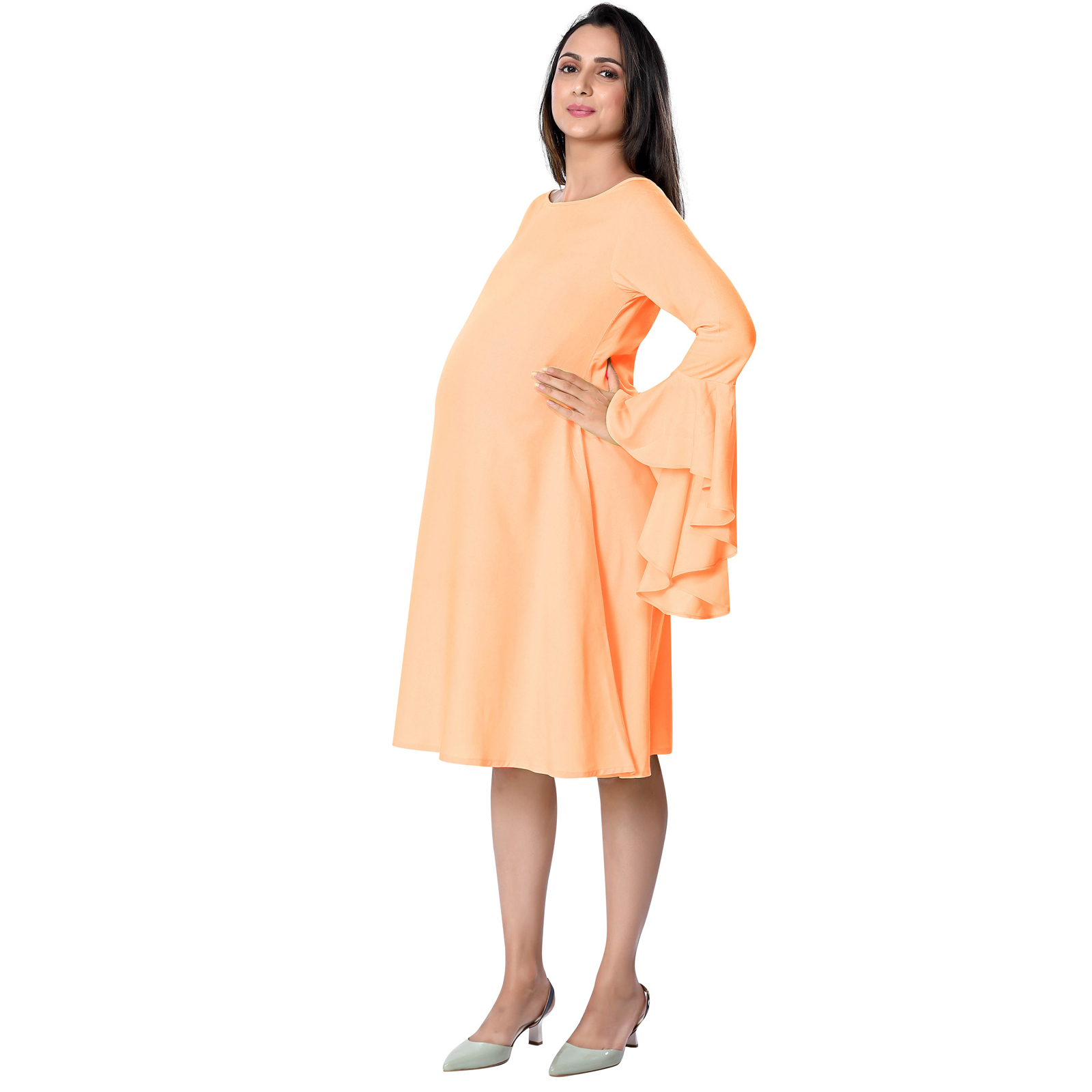 Peach Rayon Elegant Maternity Dress - Peach