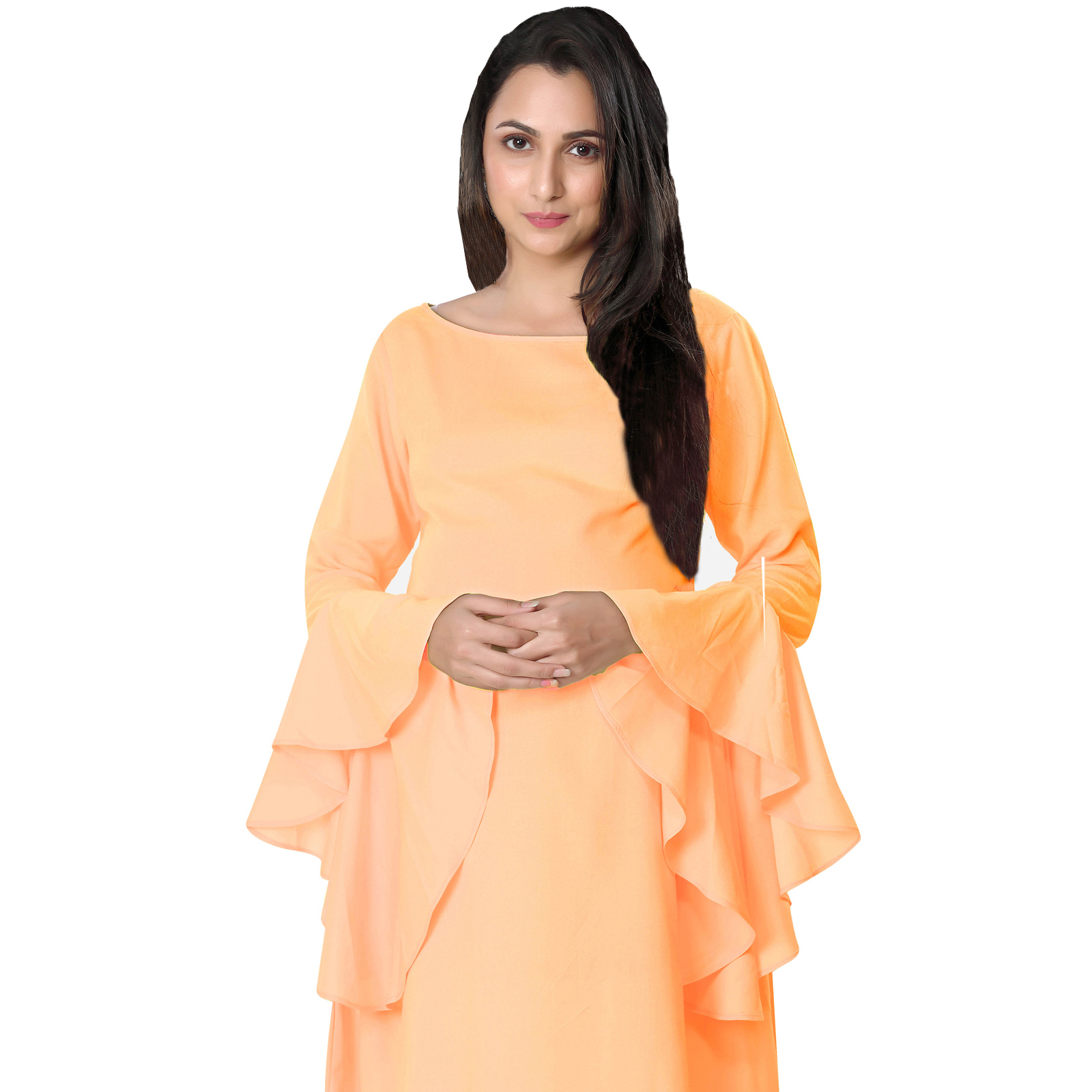 Peach Rayon Elegant Maternity Dress - Peach - Image 2