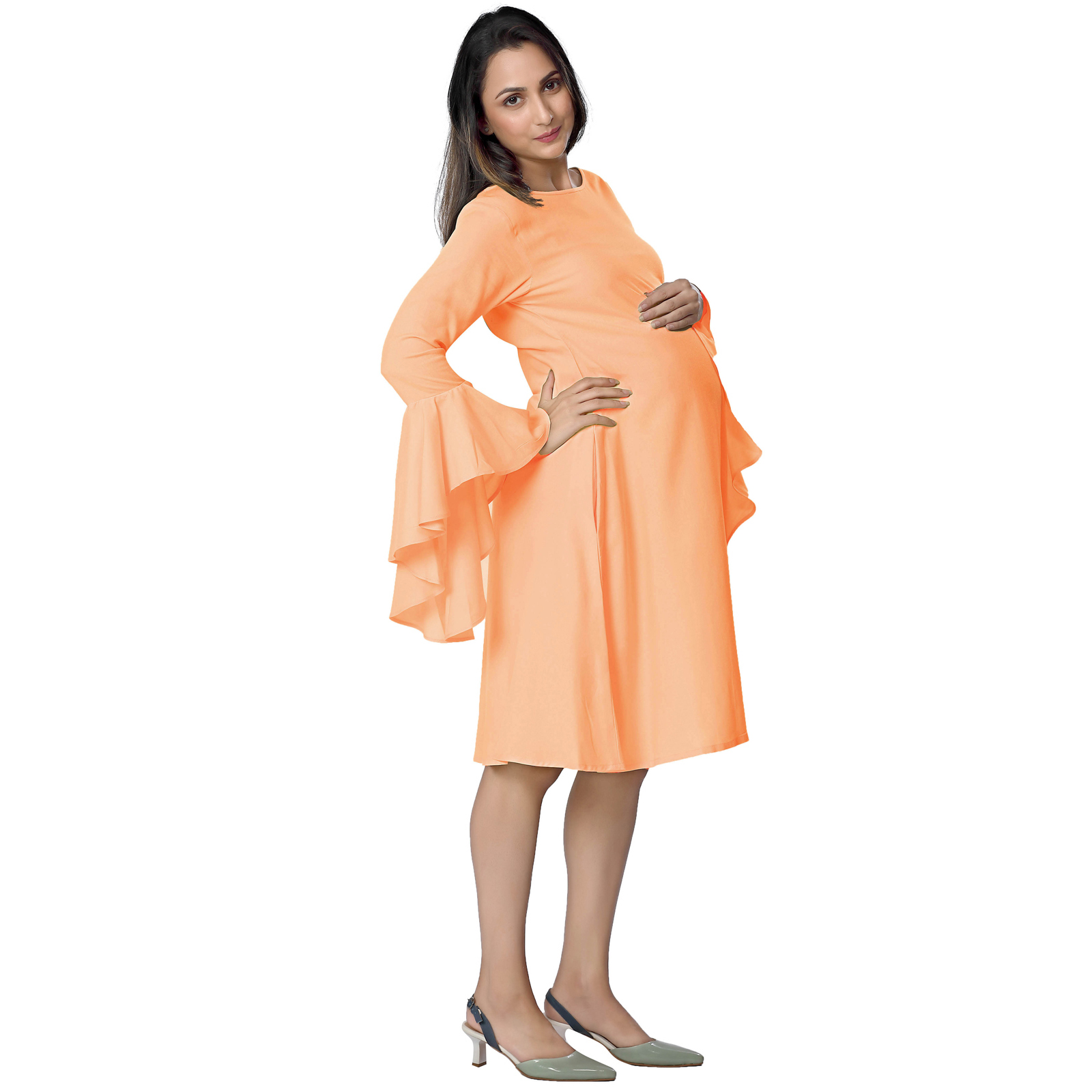 Peach Rayon Elegant Maternity Dress - Peach - Image 5