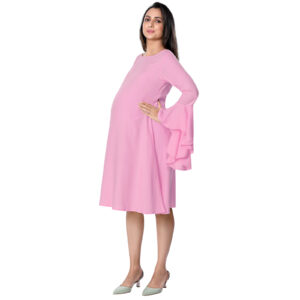 Pink Rayon Elegant Maternity Dress - Pink