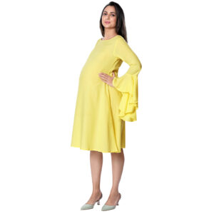 Yellow Rayon Elegant Maternity Dress - Yellow