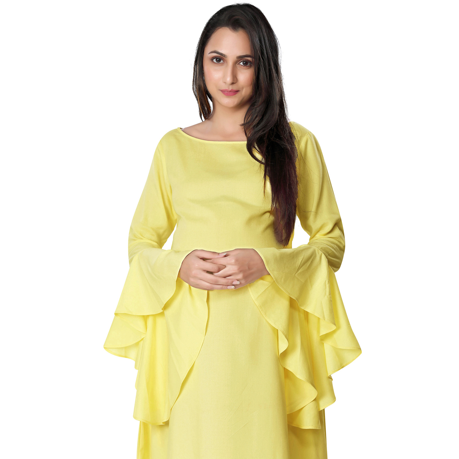Yellow Rayon Elegant Maternity Dress - Yellow - Image 2