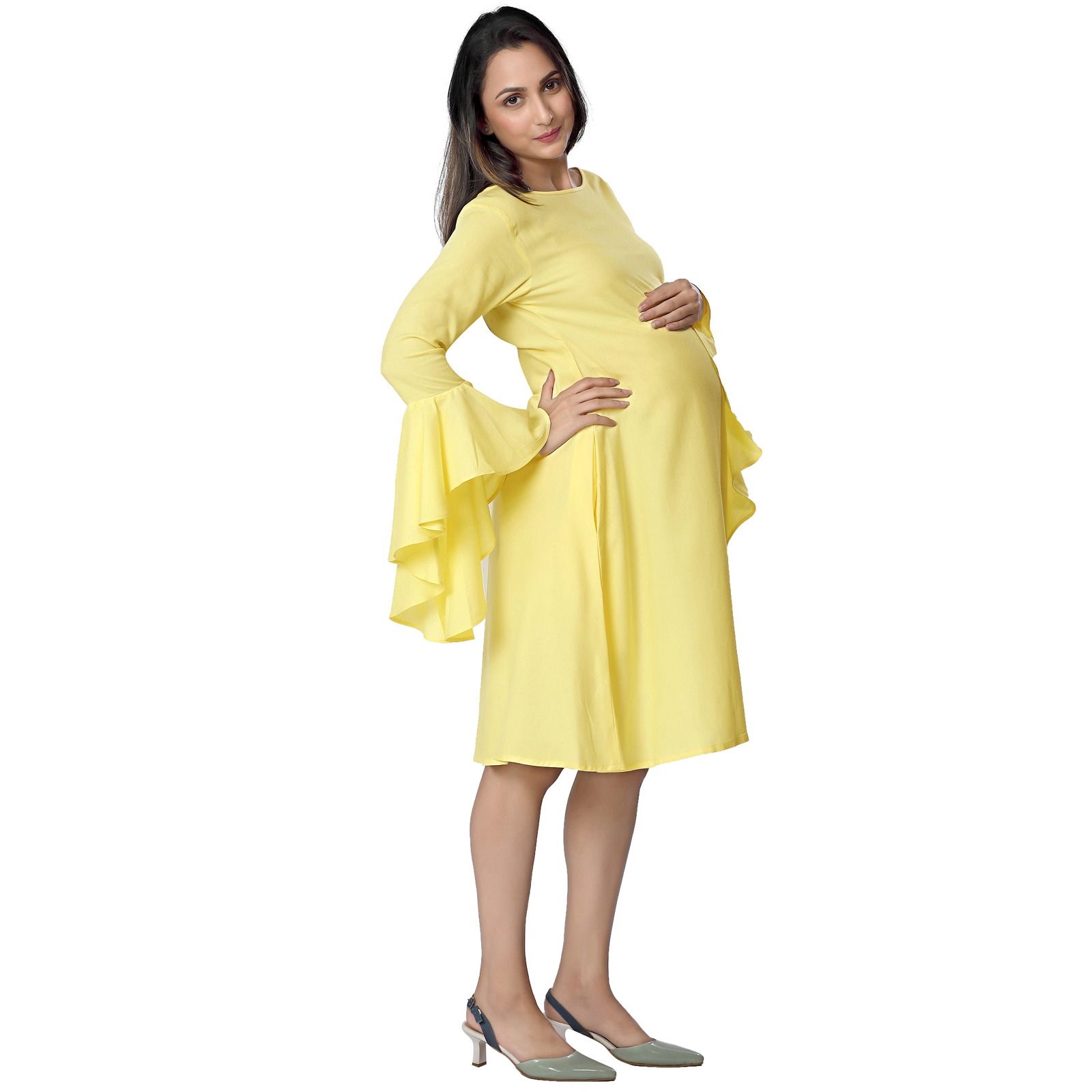 Yellow Rayon Elegant Maternity Dress - Yellow - Image 5
