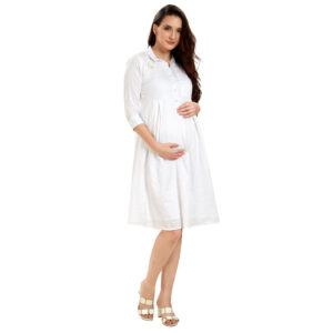 Womens Cotton Satin Maternity Dress - White