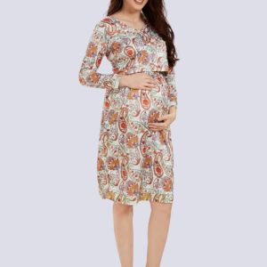 Coral Paisley Maternity Maternity Dress - Red