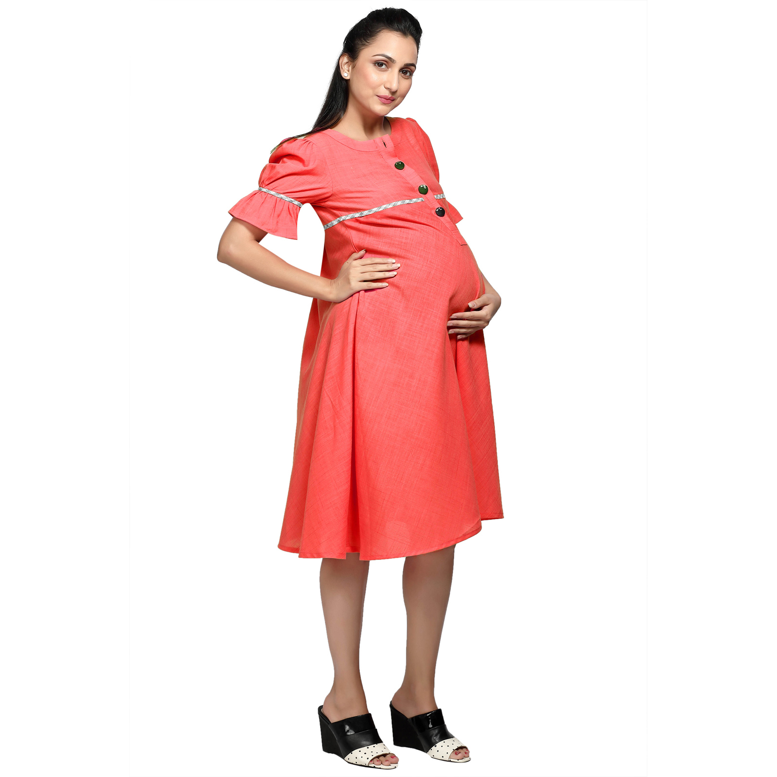 Womens Coral Kneelength Maternity Dress - Black - Image 3