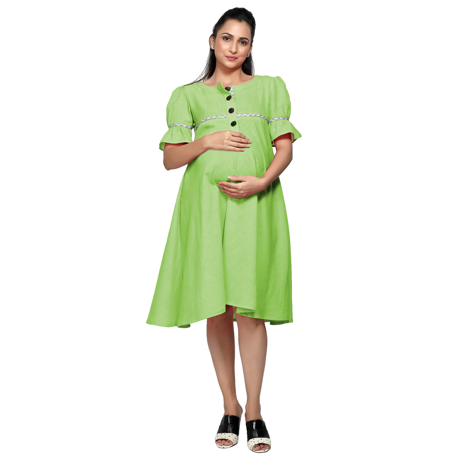 Womens Lime Green Maternity Dress - Black