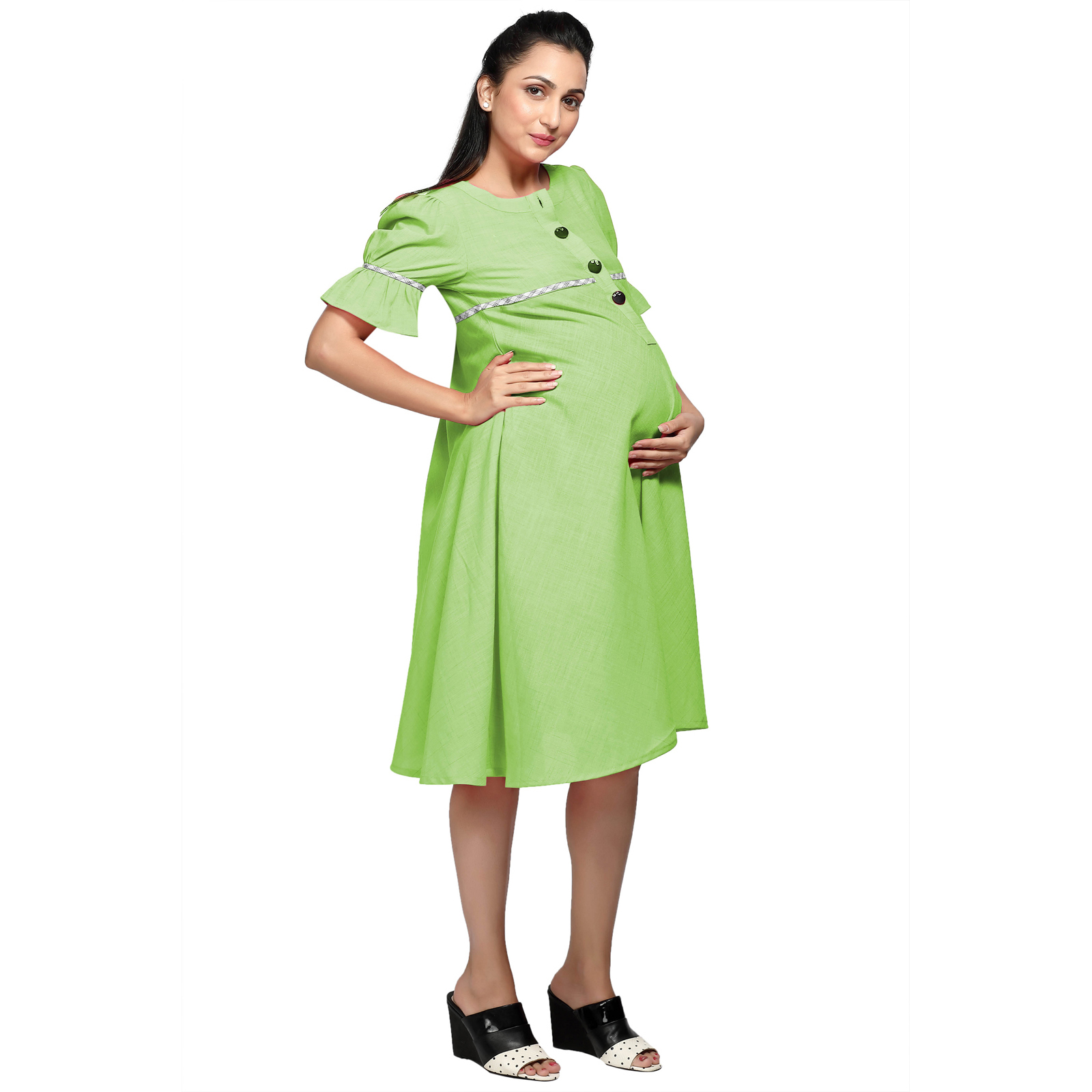 Womens Lime Green Maternity Dress - Black - Image 2