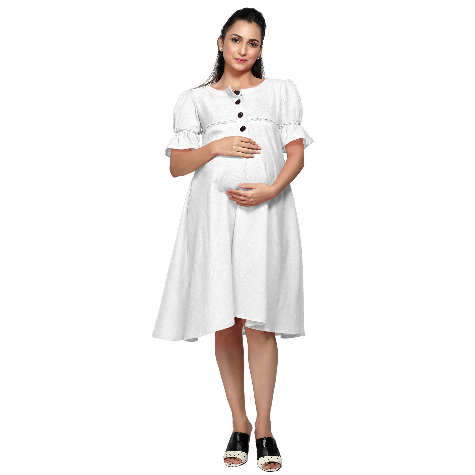 Womens White Kneelength Maternity Dress - Black - Image 3