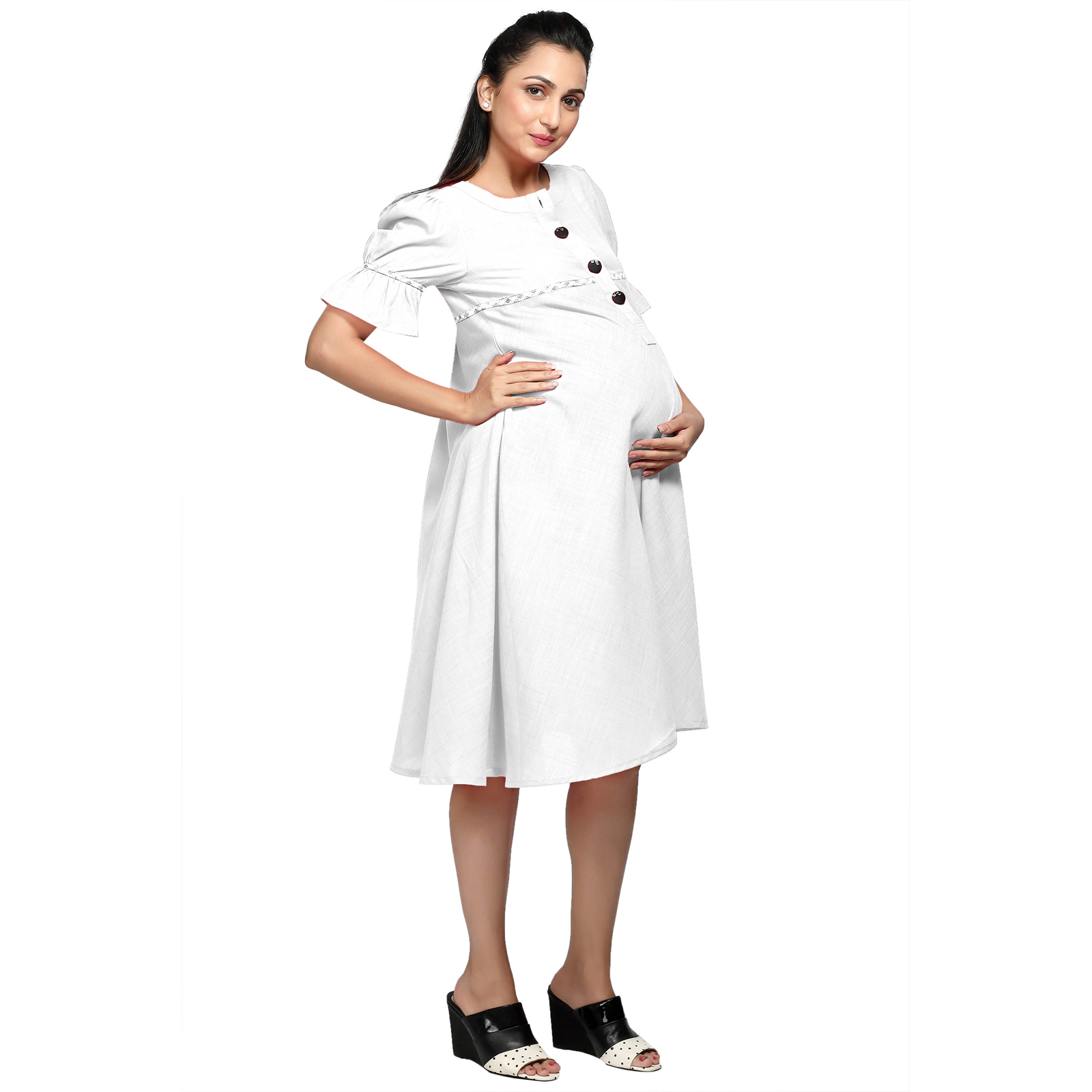 Womens White Kneelength Maternity Dress - Black - Image 4