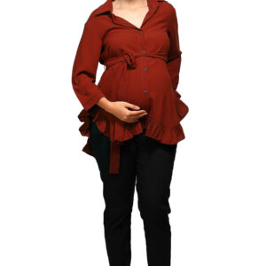 Maroon Frilldetail Maternity Maternity Shirt - Red