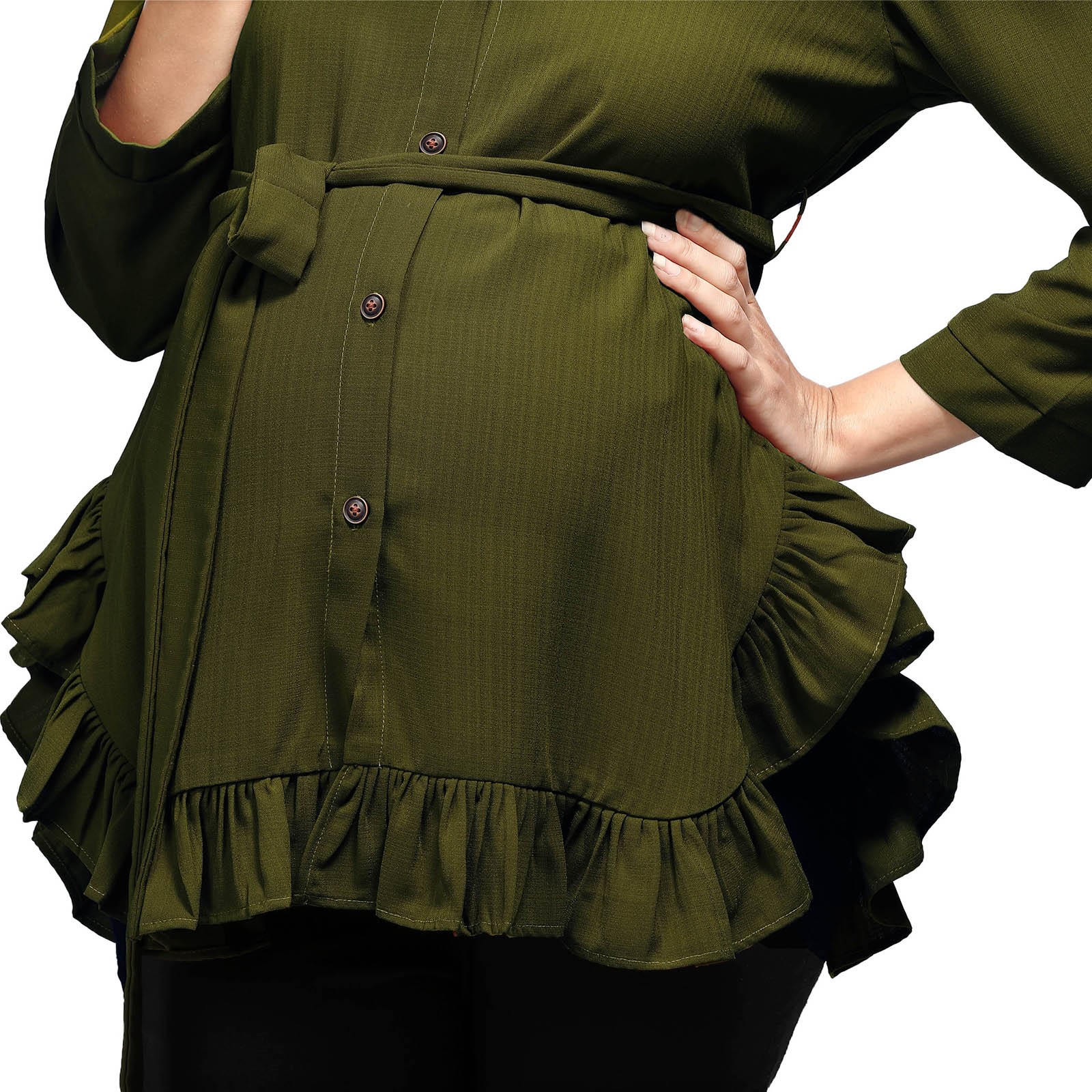 Olive Green Frilldetail Maternity Shirt - Green - Image 4