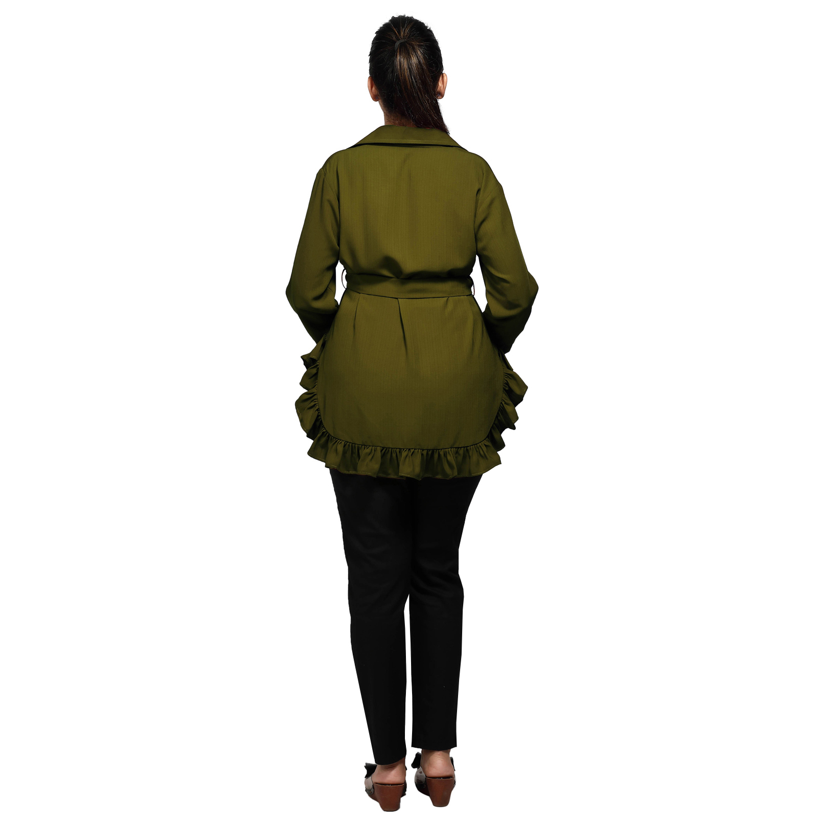 Olive Green Frilldetail Maternity Shirt - Green - Image 5
