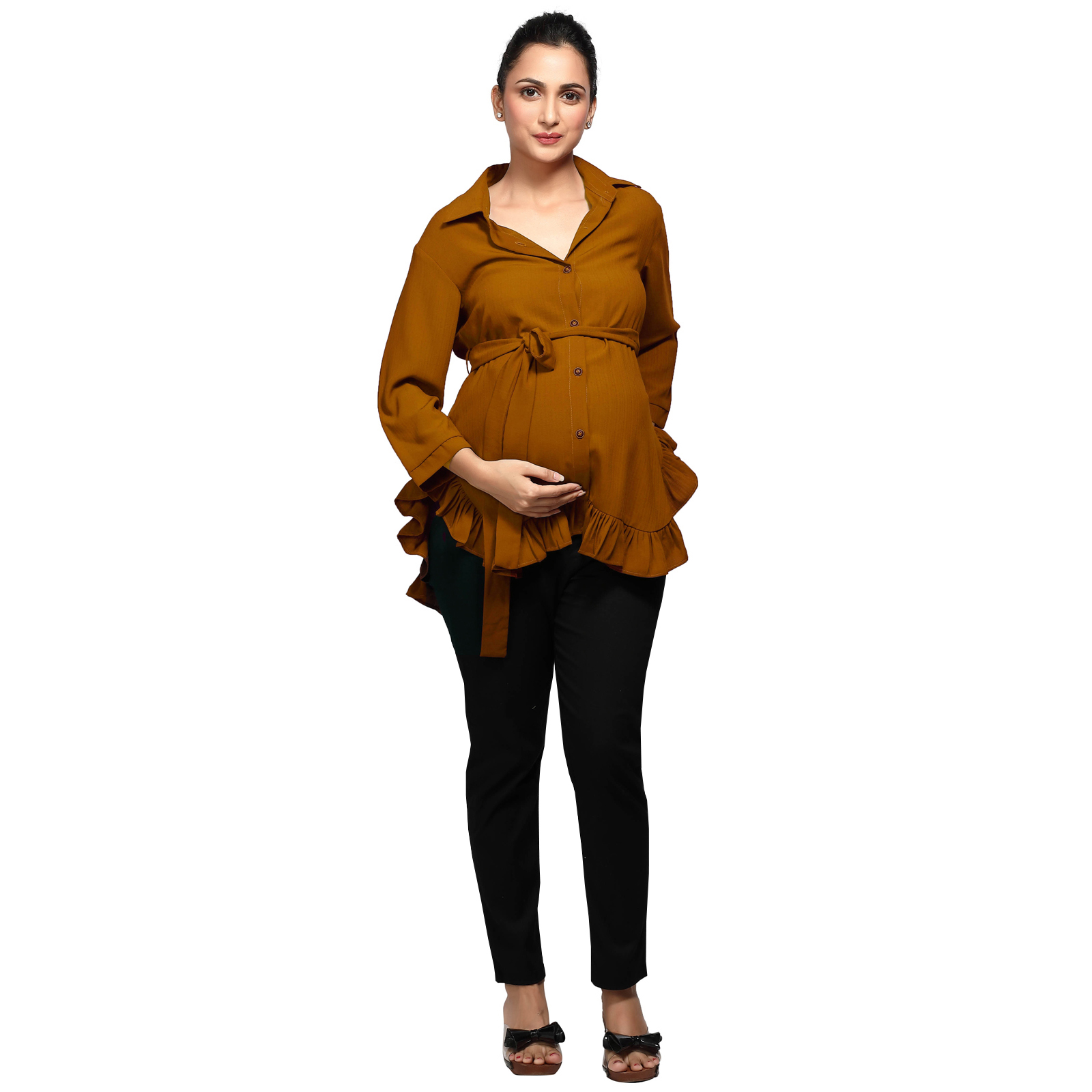 Rust Frilldetail Maternity Maternity Shirt - Red